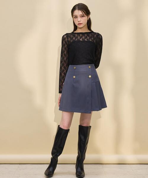 SWINGLE（スウィングル）の「金ボタンアシメプリーツスカート（スカート・レディース・ダークブルー/ブラック系その他5・SMALL/MEDIUM）」の3枚目の写真