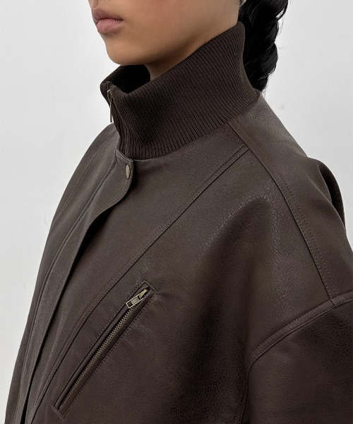 セール】[MADE] クルジェハイネックレザージャンパー（ライダース