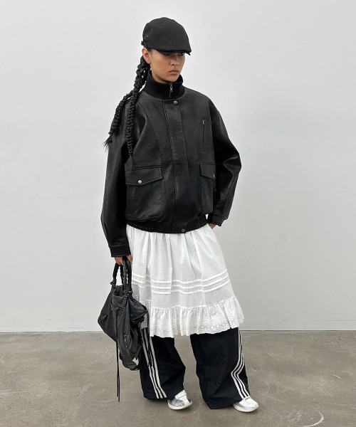 セール】[MADE] クルジェハイネックレザージャンパー（ライダース