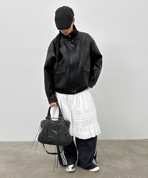 セール】[MADE] クルジェハイネックレザージャンパー（ライダース