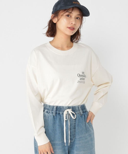 studio CLIP(スタディオクリップ)の「ハンドグラフィックロングスリーブTシャツ(Tシャツ/カットソー・レディース・オフホワイト/ライトグリーン/チャコール・FREE)」の4枚目の写真