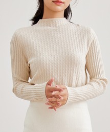 柄編み オフネック 長袖 ニット プルオーバー