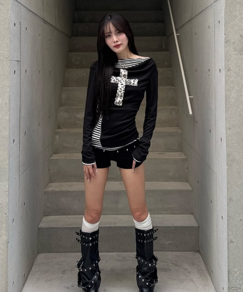 ZIPPER CLUB(ZIPPER CLUB ジッパークラブ)の「fuwafuwa zip layered top(Tシャツ/カットソー・レディース・ブラック・SMALL/LARGE/MEDIUM)」の10枚目の写真