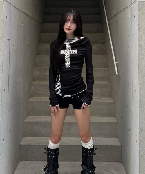 ZIPPER CLUB(ZIPPER CLUB ジッパークラブ)の「fuwafuwa zip layered top(Tシャツ/カットソー・レディース・ブラック・SMALL/LARGE/MEDIUM)」の11枚目の写真