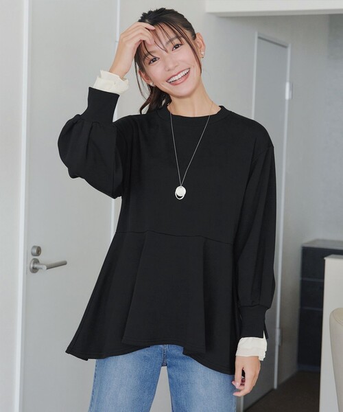 Tiaclasse(ティアクラッセ)の「【吸水発熱】袖口ドッキングカットソープルオーバー(Tシャツ/カットソー・レディース・ベージュ/グレー/ブラック・XL/XXL)」の12枚目の写真