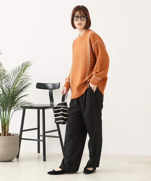 fort point(フォーポイント)の「【C-FORT POINT/フォートポイント】配色ブランケットステッチプルオーバー(ニット/セーター・レディース・ブラック/アイボリー/オレンジ/マスタード/ダークブルー・FREE)」の15枚目の写真