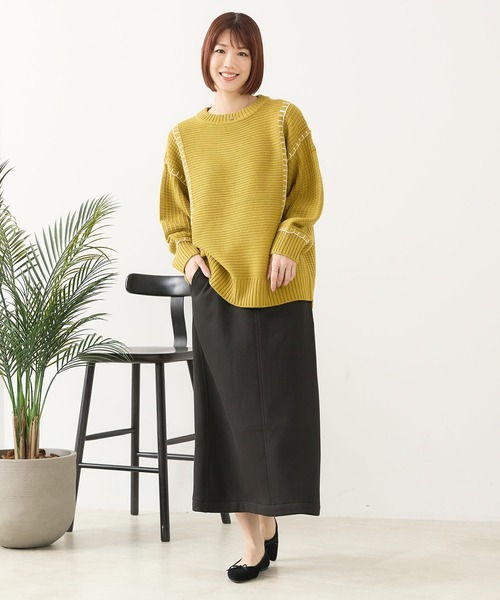 fort point(フォーポイント)の「【C-FORT POINT/フォートポイント】配色ブランケットステッチプルオーバー(ニット/セーター・レディース・ブラック/アイボリー/オレンジ/マスタード/ダークブルー・FREE)」の20枚目の写真