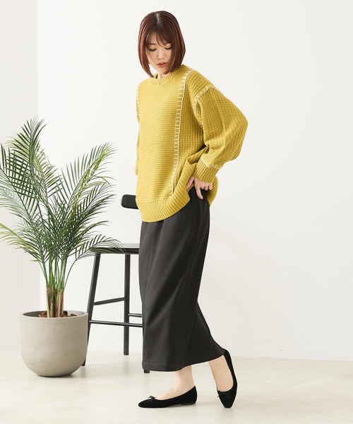 fort point(フォーポイント)の「【C-FORT POINT/フォートポイント】配色ブランケットステッチプルオーバー(ニット/セーター・レディース・ブラック/アイボリー/オレンジ/マスタード/ダークブルー・FREE)」の21枚目の写真