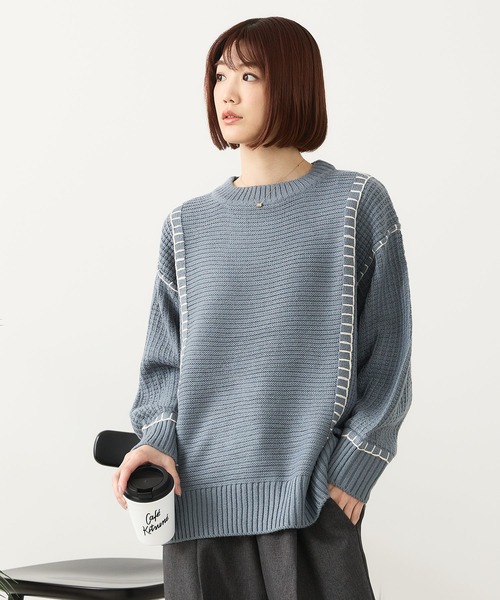fort point(フォーポイント)の「【C-FORT POINT/フォートポイント】配色ブランケットステッチプルオーバー(ニット/セーター・レディース・ブラック/アイボリー/オレンジ/マスタード/ダークブルー・FREE)」の16枚目の写真