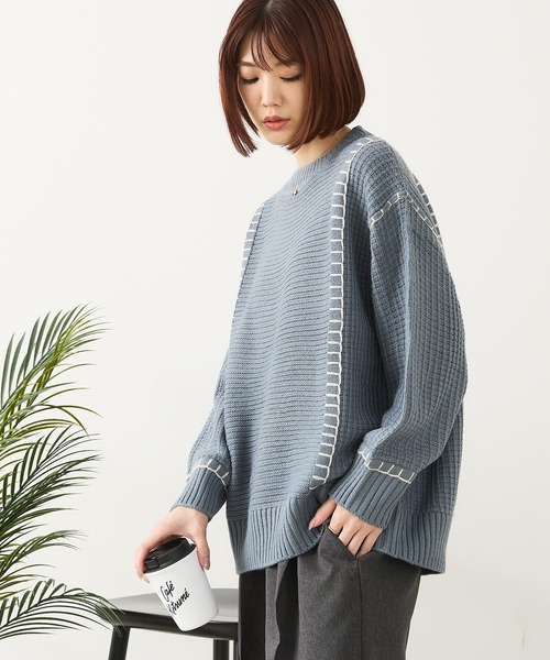 fort point(フォーポイント)の「【C-FORT POINT/フォートポイント】配色ブランケットステッチプルオーバー(ニット/セーター・レディース・ブラック/アイボリー/オレンジ/マスタード/ダークブルー・FREE)」の17枚目の写真