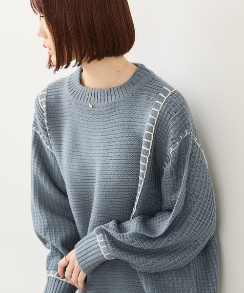 fort point(フォーポイント)の「【C-FORT POINT/フォートポイント】配色ブランケットステッチプルオーバー(ニット/セーター・レディース・ブラック/アイボリー/オレンジ/マスタード/ダークブルー・FREE)」の18枚目の写真
