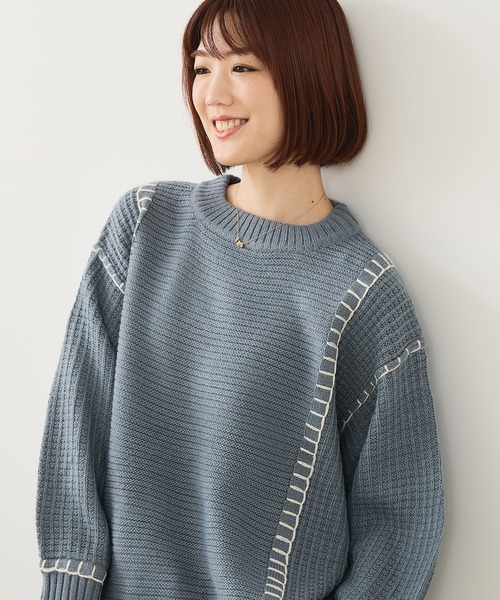 fort point(フォーポイント)の「【C-FORT POINT/フォートポイント】配色ブランケットステッチプルオーバー(ニット/セーター・レディース・ブラック/アイボリー/オレンジ/マスタード/ダークブルー・FREE)」の19枚目の写真