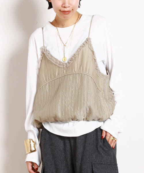 AP STUDIO（エーピーストゥディオ）の「【StandAlone/スタンド アローン】LACE TRIMMED SMOCKING TOP（キャミソール・レディース・カーキ・FREE）」の10枚目の写真