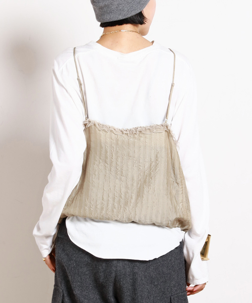 AP STUDIO（エーピーストゥディオ）の「【StandAlone/スタンド アローン】LACE TRIMMED SMOCKING TOP（キャミソール・レディース・カーキ・FREE）」の12枚目の写真