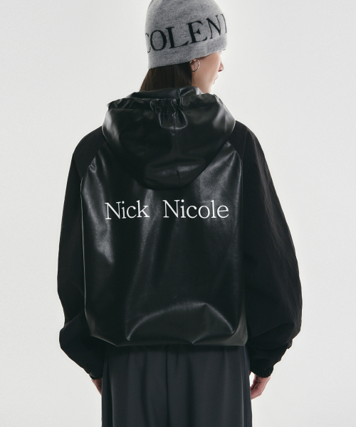 NICK&NICOLE(ニックアンドニコール)の「RAGLAN HOODY LEATHER JUMPER_BLACK(ライダースジャケット・レディース・その他・FREE)」の3枚目の写真