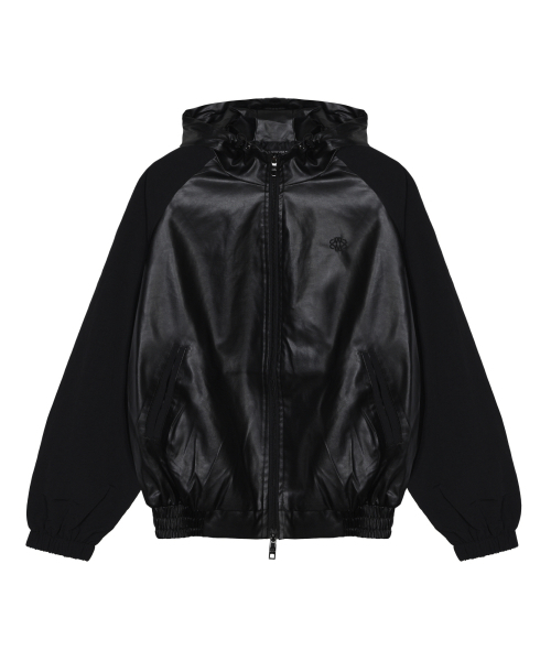 NICK&NICOLE(ニックアンドニコール)の「RAGLAN HOODY LEATHER JUMPER_BLACK(ライダースジャケット・レディース・その他・FREE)」の4枚目の写真