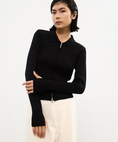 STUDIOUS(ステュディオス)の「【STUDIOUS/ステュディオス】ZIP UP POLO KNIT/ジップアップポロニット(ニット/セーター・レディース・ホワイト/ブラック・FREE)」の19枚目の写真