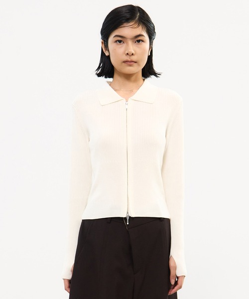 STUDIOUS(ステュディオス)の「【STUDIOUS/ステュディオス】ZIP UP POLO KNIT/ジップアップポロニット(ニット/セーター・レディース・ホワイト/ブラック・FREE)」の8枚目の写真