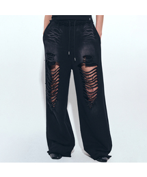 DESTROYED COTTON LOUNGE PANTS_BLACK
