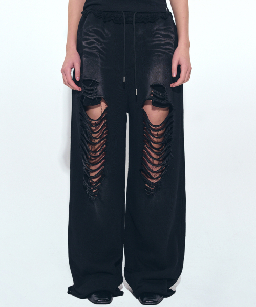 NICK&NICOLE(ニックアンドニコール)の「DESTROYED COTTON LOUNGE PANTS_BLACK(スウェットパンツ・レディース・ブラック・FREE)」の4枚目の写真