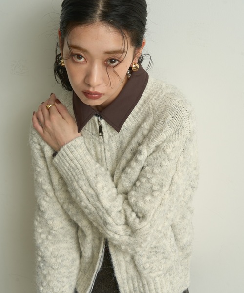 セール】Double-zip Aran knit cardigan / ダブルジップアランニット
