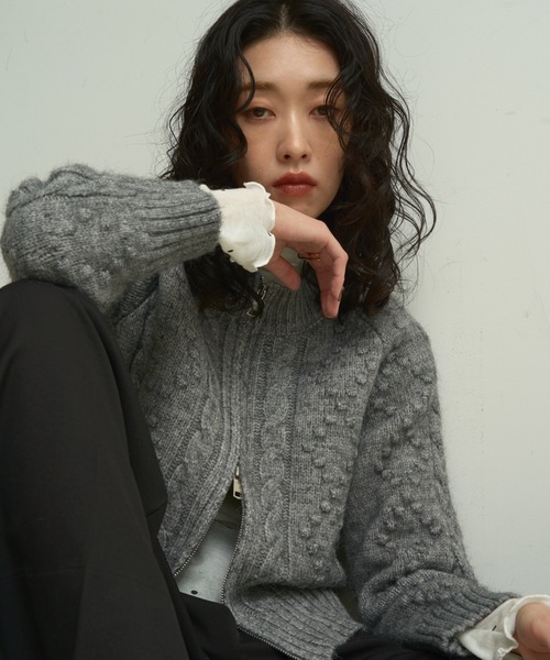 セール】Double-zip Aran knit cardigan / ダブルジップアランニット
