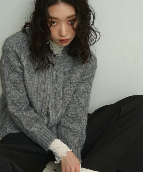 Double-zip Aran knit cardigan / ダブルジップアランニット