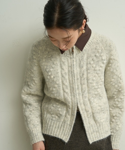 Double-zip Aran knit cardigan / ダブルジップアランニット