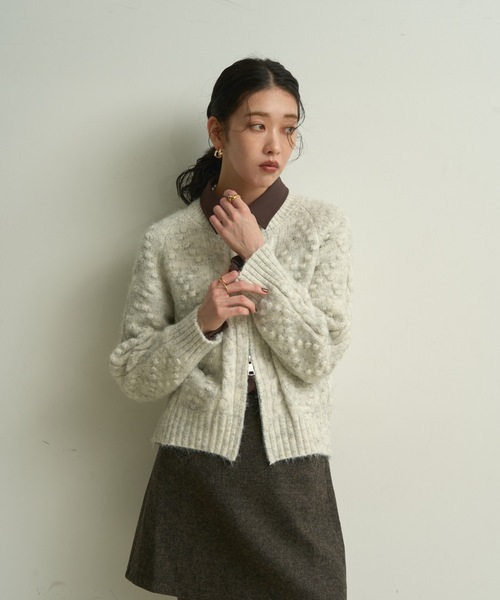 セール】Double-zip Aran knit cardigan / ダブルジップアランニット