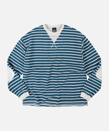 FRIZMWORKS（フリズムワークス）の「LOOP PATCH STRIPE TEE _ BLUE（Tシャツ/カットソー）」