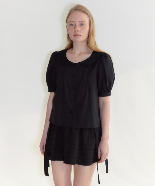 SINOON（シヌーン）の「Puff Sleeve Collar Blouse (Black)（シャツ/ブラウス・レディース・ブラック・FREE）」の4枚目の写真