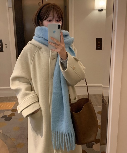 Aelina(エリナ)の「メルトンコートフード付きシングルブレスト(ステンカラーコート・レディース・ベージュ/ブラウン/ネイビー・FREE)」の14枚目の写真