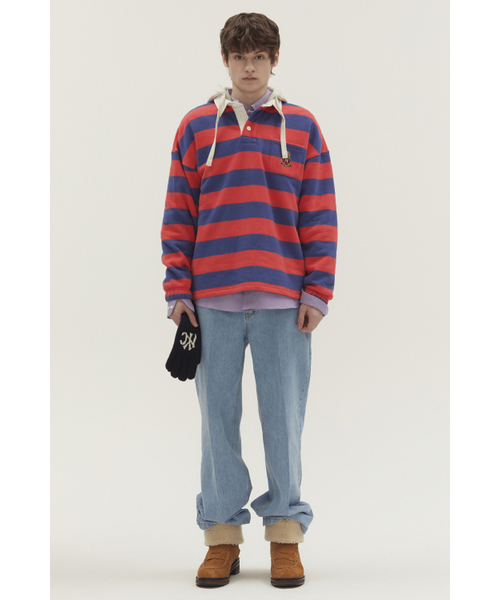 NOHANT（ノアン）の「STRIPE HOODIE RUGBY SHIRT RED（パーカー・メンズ・レッド・SMALL/MEDIUM/LARGE）」の2枚目の写真