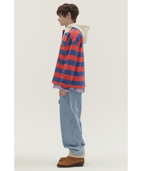 NOHANT（ノアン）の「STRIPE HOODIE RUGBY SHIRT RED（パーカー・メンズ・レッド・SMALL/MEDIUM/LARGE）」の3枚目の写真