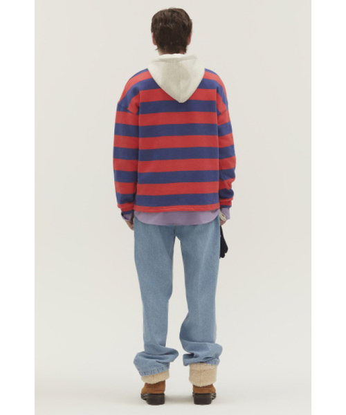 NOHANT（ノアン）の「STRIPE HOODIE RUGBY SHIRT RED（パーカー・メンズ・レッド・SMALL/MEDIUM/LARGE）」の4枚目の写真