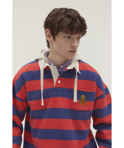 NOHANT（ノアン）の「STRIPE HOODIE RUGBY SHIRT RED（パーカー・メンズ・レッド・SMALL/MEDIUM/LARGE）」の5枚目の写真