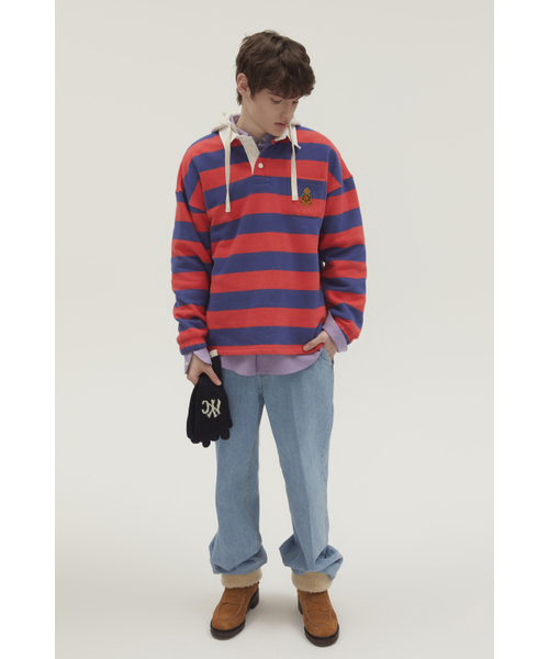 NOHANT（ノアン）の「STRIPE HOODIE RUGBY SHIRT RED（パーカー・メンズ・レッド・SMALL/MEDIUM/LARGE）」の6枚目の写真
