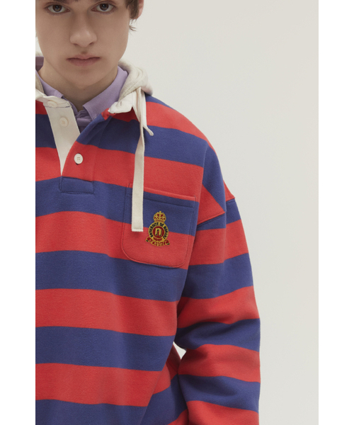 NOHANT（ノアン）の「STRIPE HOODIE RUGBY SHIRT RED（パーカー・メンズ・レッド・SMALL/MEDIUM/LARGE）」の7枚目の写真