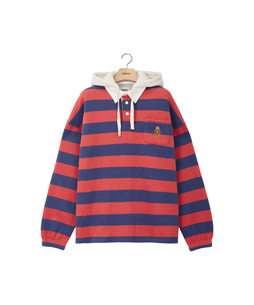NOHANT（ノアン）の「STRIPE HOODIE RUGBY SHIRT RED（パーカー・メンズ・レッド・SMALL/MEDIUM/LARGE）」の8枚目の写真