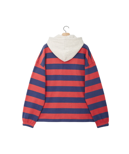 NOHANT（ノアン）の「STRIPE HOODIE RUGBY SHIRT RED（パーカー・メンズ・レッド・SMALL/MEDIUM/LARGE）」の9枚目の写真