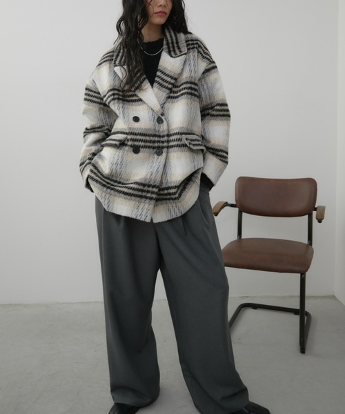 Aunt Marie's（アントマリーズ）の「チェックシャギーミドルコート（チェスターコート・レディース・アイボリー・FREE）」の7枚目の写真