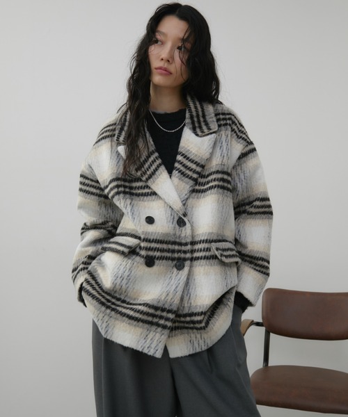 Aunt Marie's（アントマリーズ）の「チェックシャギーミドルコート（チェスターコート・レディース・アイボリー・FREE）」の9枚目の写真