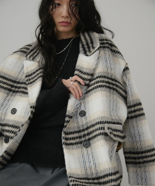 Aunt Marie's（アントマリーズ）の「チェックシャギーミドルコート（チェスターコート・レディース・アイボリー・FREE）」の10枚目の写真