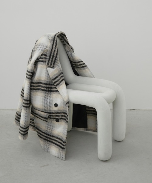 Aunt Marie's（アントマリーズ）の「チェックシャギーミドルコート（チェスターコート・レディース・アイボリー・FREE）」の2枚目の写真