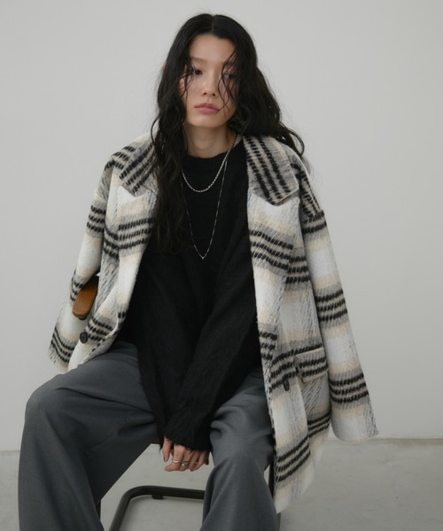 Aunt Marie's（アントマリーズ）の「チェックシャギーミドルコート（チェスターコート・レディース・アイボリー・FREE）」の13枚目の写真