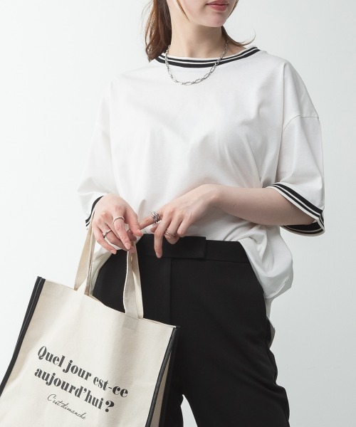 aity(アイティ)の「配色袖リブライン入りTシャツ 夏服(Tシャツ/カットソー・レディース・ブラック/ホワイト・M~L/LL~3L/4L~5L)」の4枚目の写真