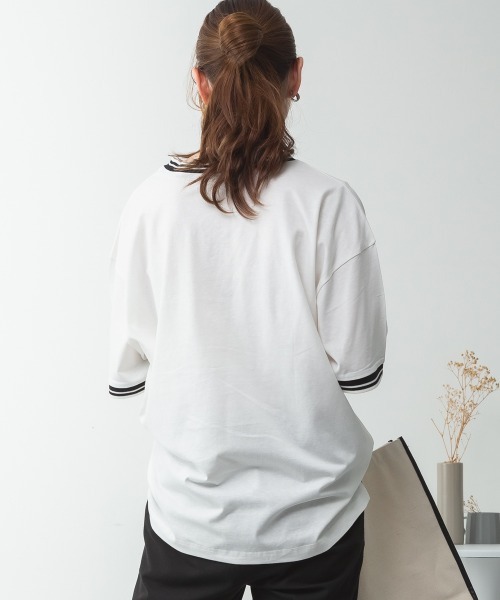 aity(アイティ)の「配色袖リブライン入りTシャツ 夏服(Tシャツ/カットソー・レディース・ブラック/ホワイト・M~L/LL~3L/4L~5L)」の6枚目の写真