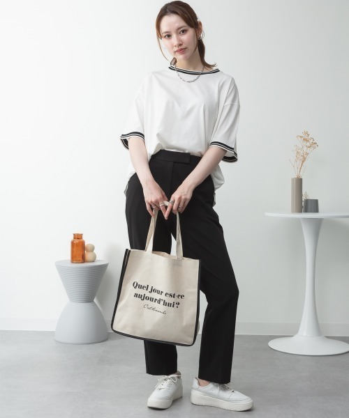 aity(アイティ)の「配色袖リブライン入りTシャツ 夏服(Tシャツ/カットソー・レディース・ブラック/ホワイト・M~L/LL~3L/4L~5L)」の7枚目の写真