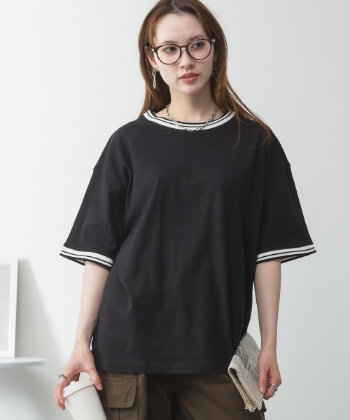 aity(アイティ)の「配色袖リブライン入りTシャツ 夏服(Tシャツ/カットソー・レディース・ブラック/ホワイト・M~L/LL~3L/4L~5L)」の22枚目の写真