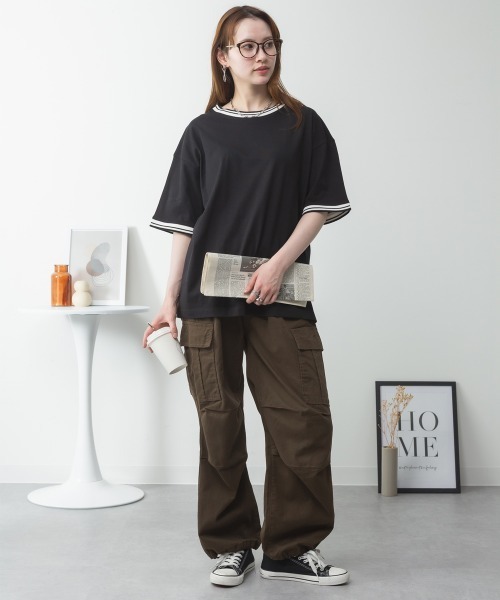 aity(アイティ)の「配色袖リブライン入りTシャツ 夏服(Tシャツ/カットソー・レディース・ブラック/ホワイト・M~L/LL~3L/4L~5L)」の16枚目の写真
